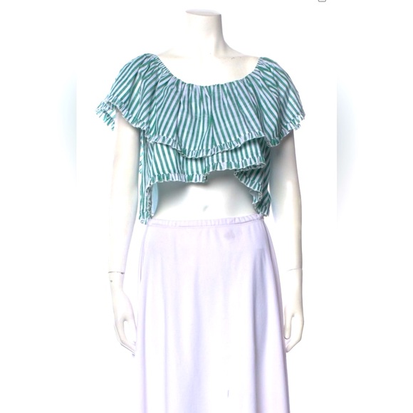 Cinq a Sept O/S Striped Ruffle Flounce Top - Picture 1 of 9